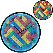 Building Blocks Bricks Colorful Wall Clock 12 Inch Silent Non Ticking Battery Operated LED Sound Control Wall Clock Night Glow for Bedroom Living Room Kitchen Home Decor