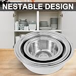 Stainless Steel Mixing Bowls Set of 5, Small Metal Mixing Bowl for Kitchen Baking, Prepping, Cooking and Serving, Salad,Vegetables,Sizes 9.4“ 8.6“ 7.8” 6.3“ 5.5” (Lid not Included)