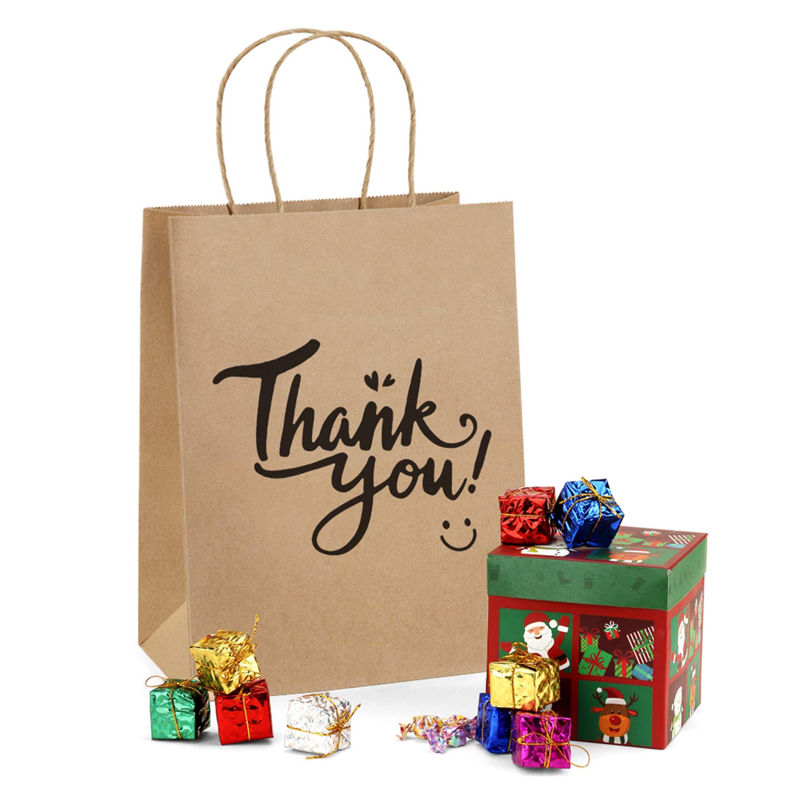 BagDream Brown Gift Bags 8x4.25x10.5 25Pcs Thank You Paper Gift Bags with Handles for Shopping, Wedding Birthday Party Favor, Retail, Merchandise, Business, Recycled Kraft Medium Paper Sacks