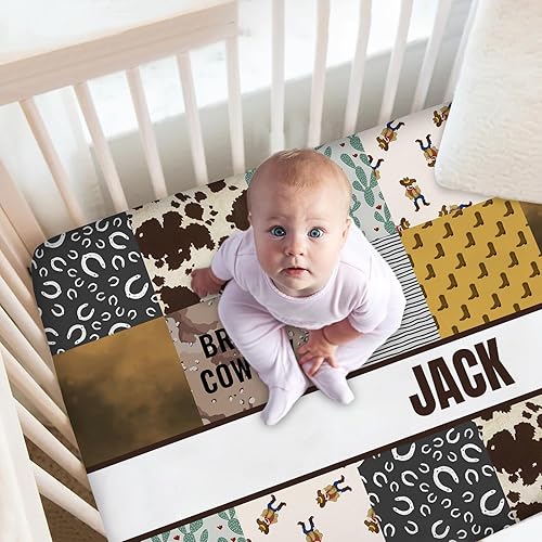 Miniatura 2 de Juego de ropa de cama personalizado para cuna para bebés, niños, estilo vaquero personalizado con nombre, ropa de cama de guardería, juegos de ropa