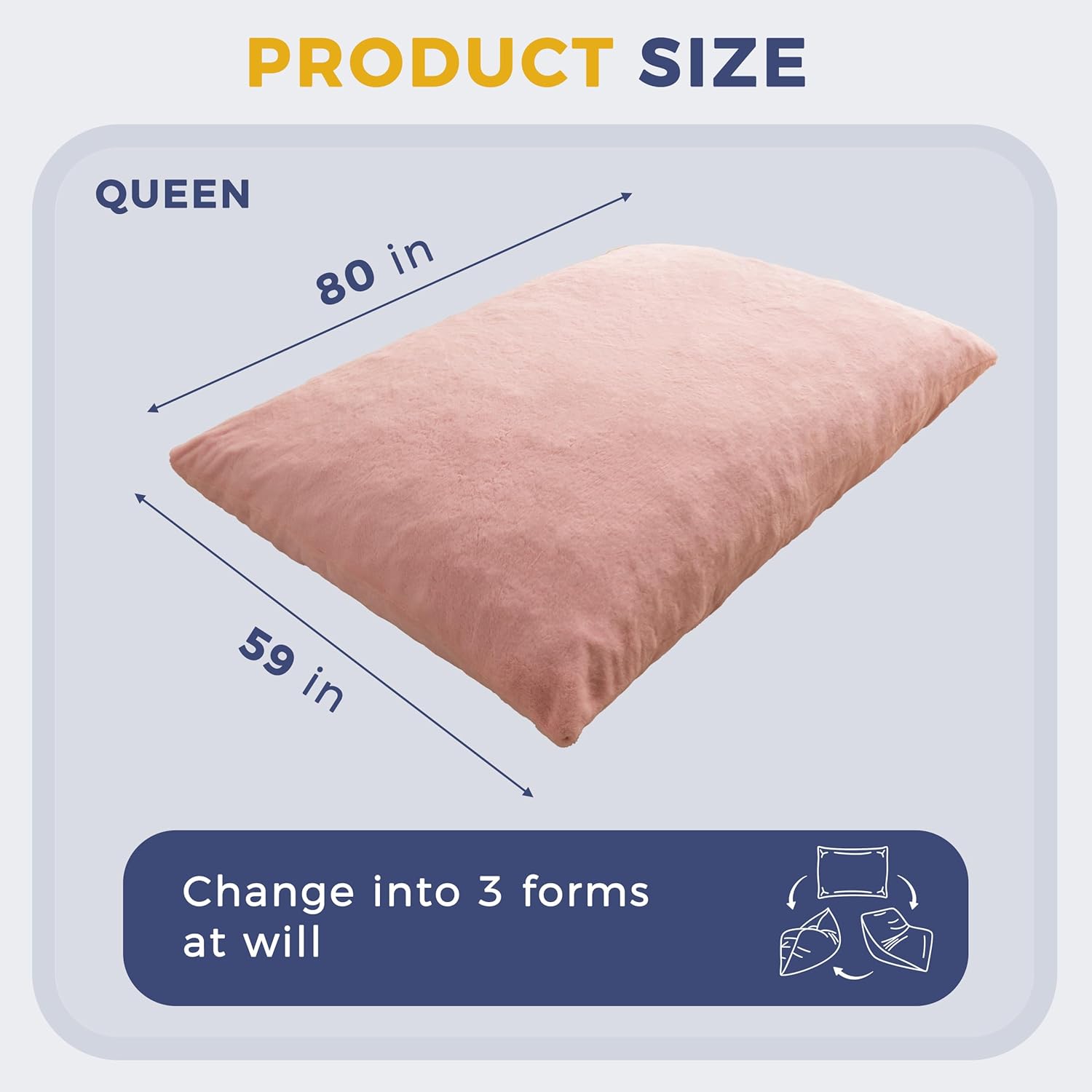 MAXYOYO 3 in 1 Bean Bag Chair, Giant Bean Bag Sofa Bed, Floor Mattress with High-Density Foam Filling and Machine Washable Cover, Bean Bag Chair for Adult Queen Pink
