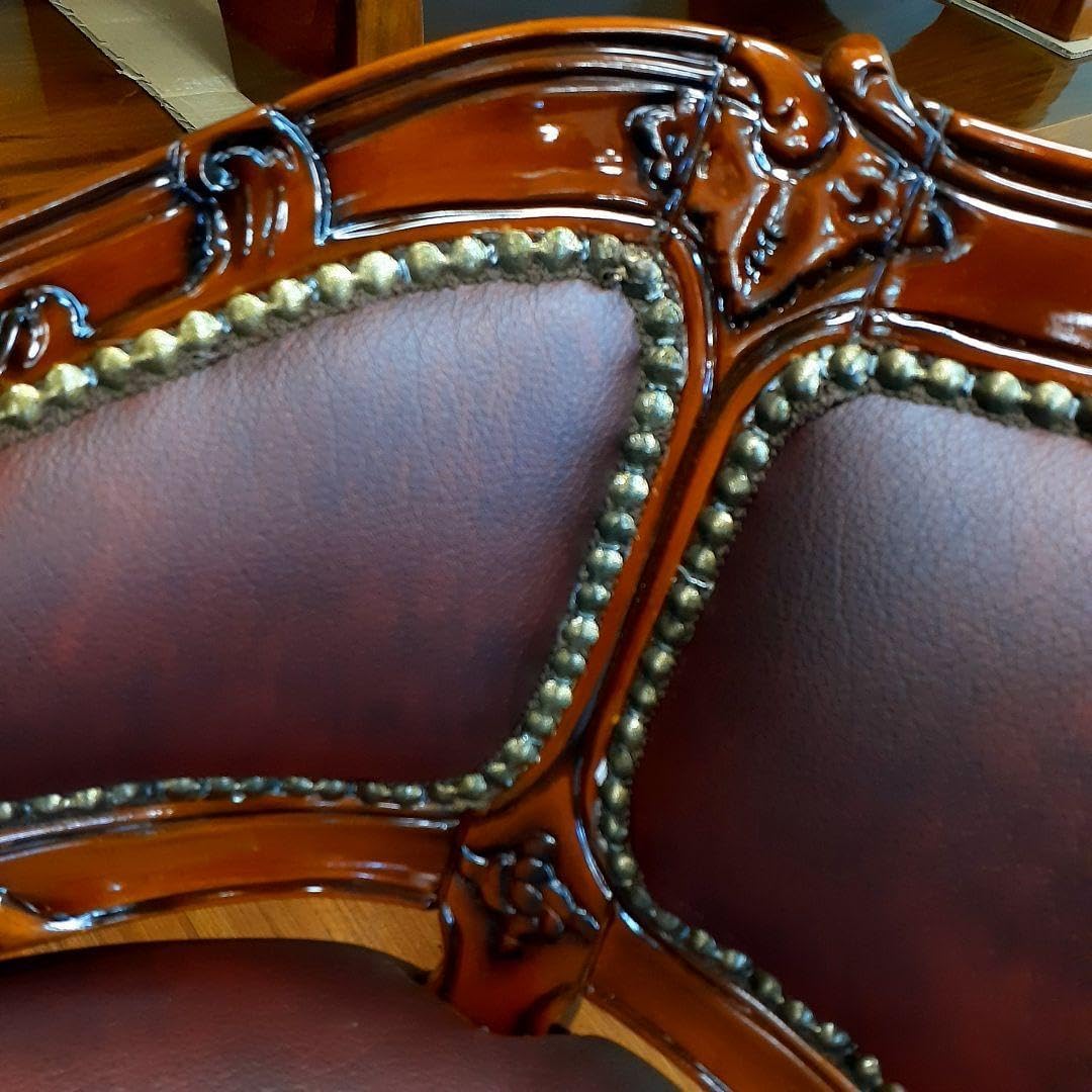 最高峰木材　マホガニー仕様　『ワインレッド・革張りダブルソファー』　世界三大銘木 最高峰木材マホガニー仕様『ワインレッド・革張りダブルソファー