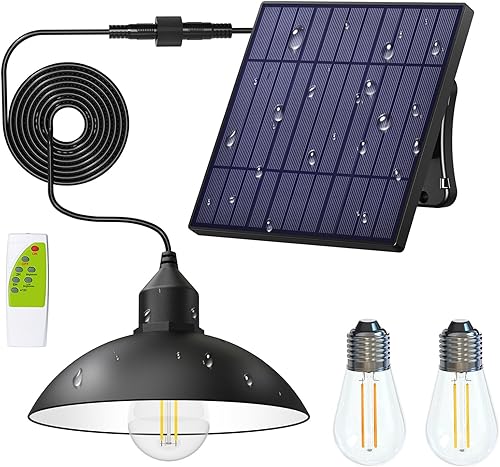 Luz colgante de cobertizo solar regulable con control remoto 4000 mAh iluminación colgante de energía solar cálidablanca con cable de 16.4 pies para