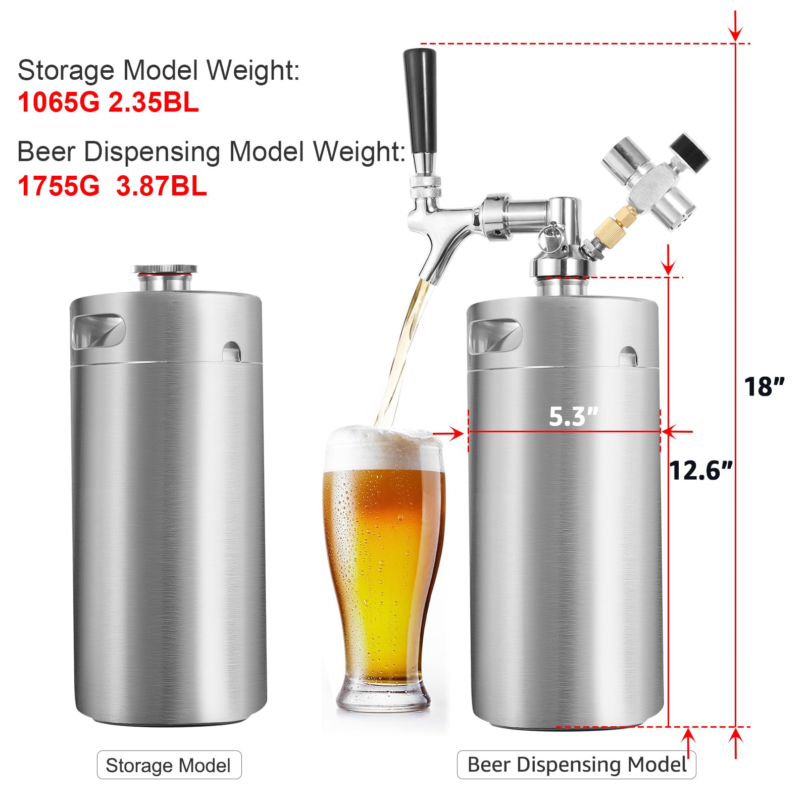 Tragbares Spendersystem mit Mini-Fassregler, um Fassbier zu kohlensäure und Bier frisch zu halten, selbstschließender Bierhahn, Edelstahl, Druck-Mini-Fass für selbstgebrautes Bier