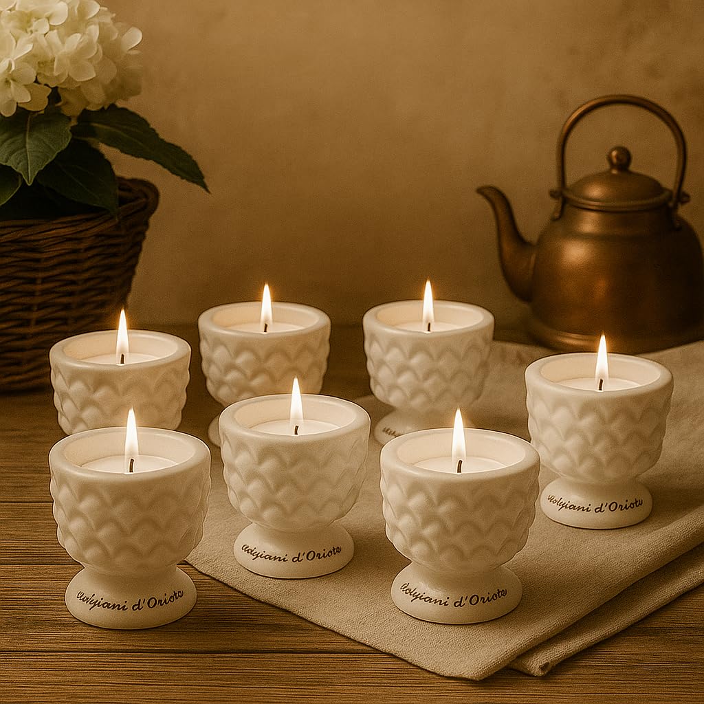 Porta Tealight Pigna in Ceramica Bianca – Set 6 Pezzi – Design Elegante per Candele Tealight – Decorazione per Casa, Tavolo o Eventi – Idea Regalo