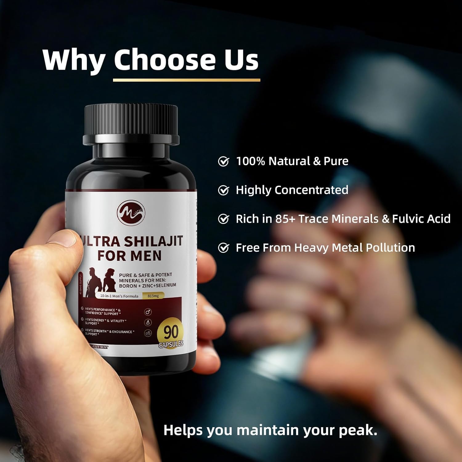 Shilajit for Men, 10-in-1 Test Booster for Men - Stamina, Vitality & Strength Booster, Male Enhancing Supplement with Ashwagandha, Tong*kat Ali & Tri*bulus Terrestris Extract, 180 Vegan Capsules