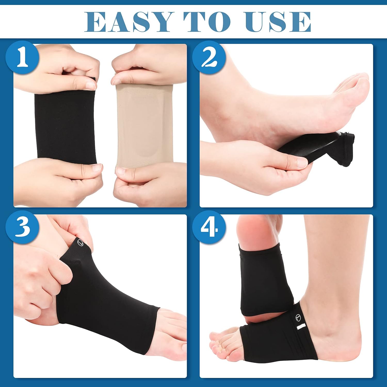 4 Pairs Compression Arch Support Sleeves with Gel Pad Inside Metatarsal Compression Arch Support Brace Cushioned Gel Foot Sleeves for Women Men Flat Foot Pain Relief (Black and Beige)