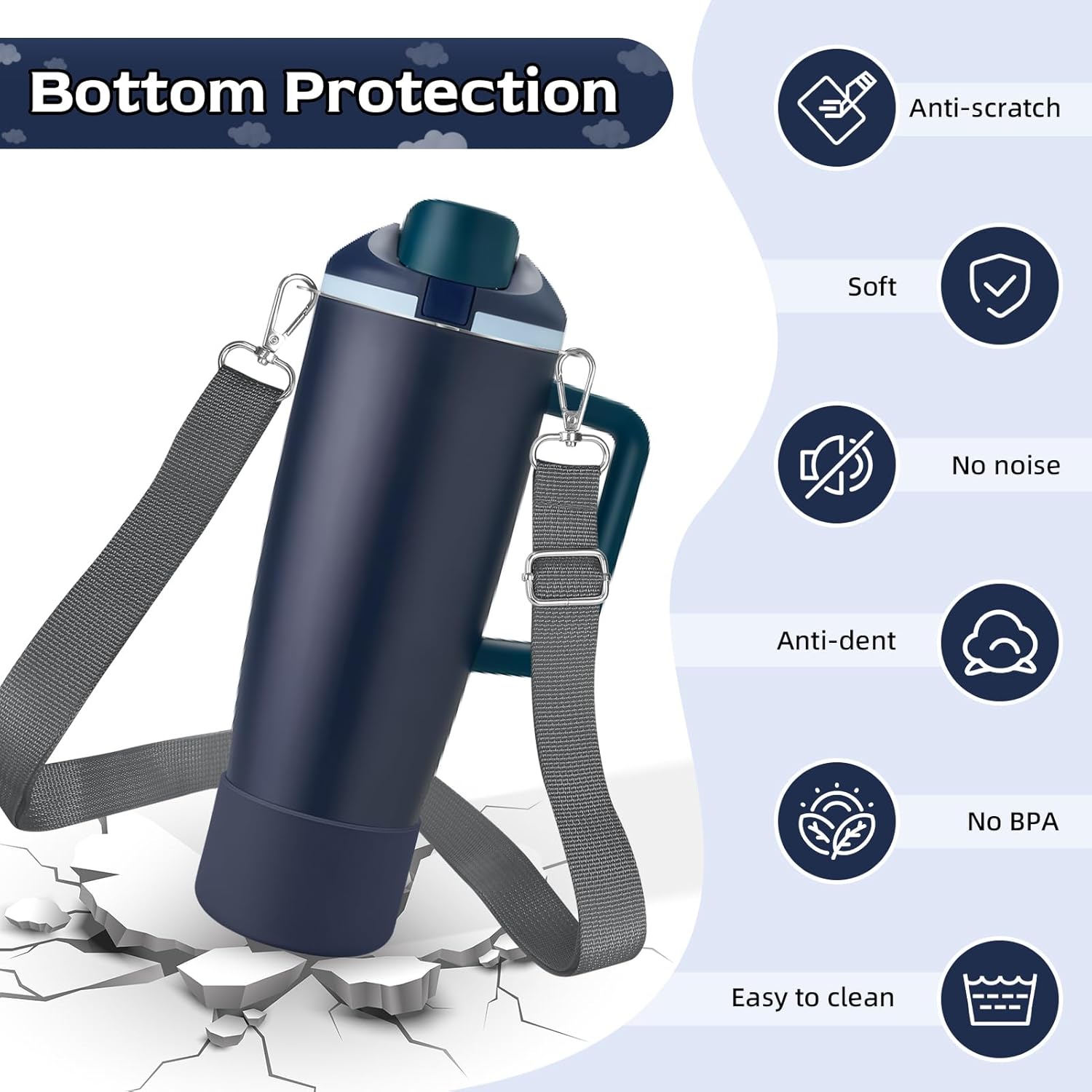 Accessories Set Compatible with Owala 30oz & 40oz FreeSip Sway Bottles & Tumblers, Carrier with Strap & Silicone Boot, Adjustable Shoulder Crossbody Handle Strap - Image 6