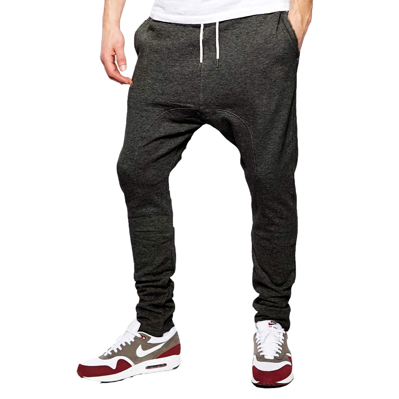 Sufiah Mens Gym Sweatpants Drop Crotch Design Jogging Tracksuit Bottom Drawstring Waist Trousers (XXL, Charcoal)