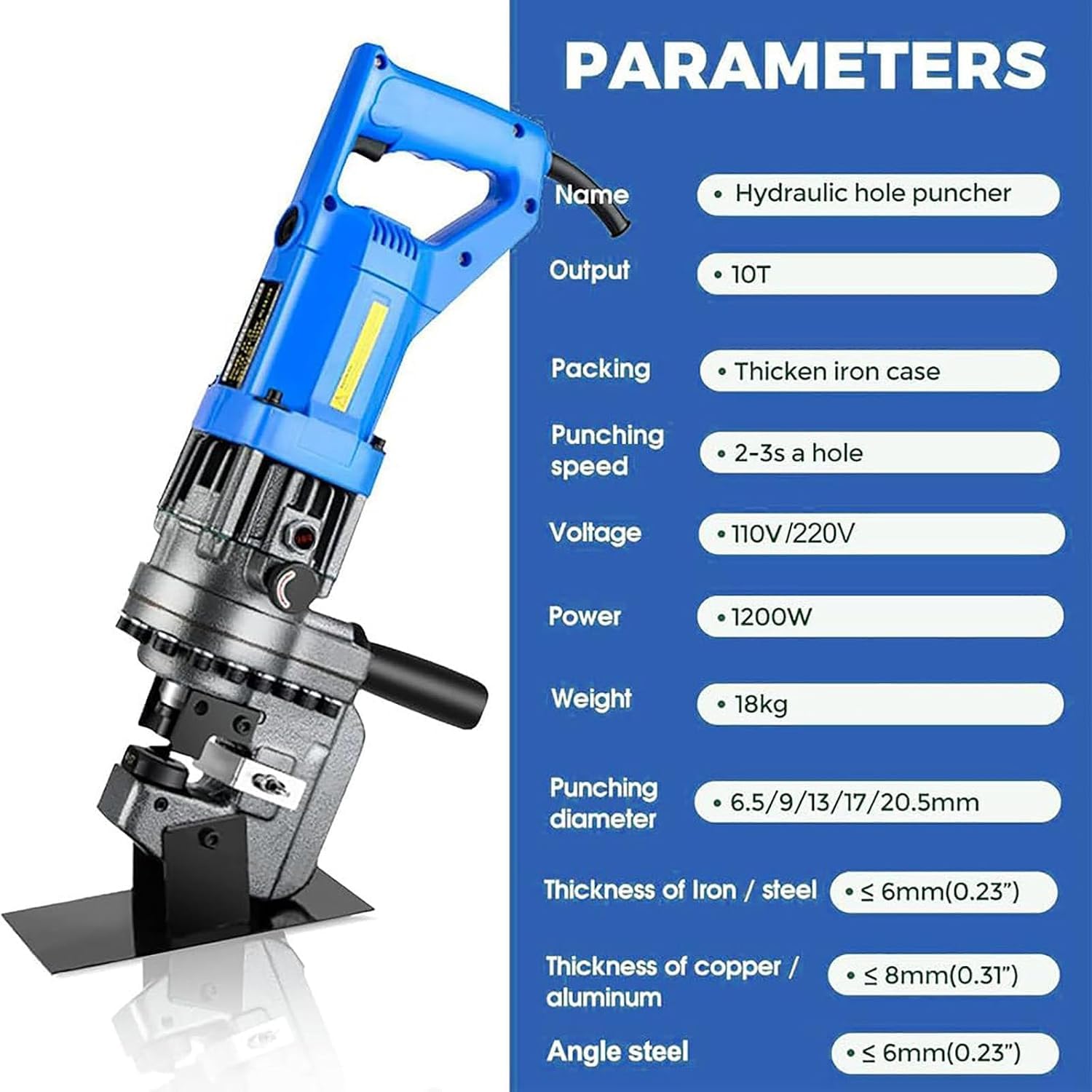 TYH Perforatrice Hydraulique Électrique, 1500 W, pour Métaux, 5 Matrices (6,5-20,5 Mm), Perforation De Précision pour Fer, Cuivre, Aluminium, Cornières Et Acier. Channel Steel