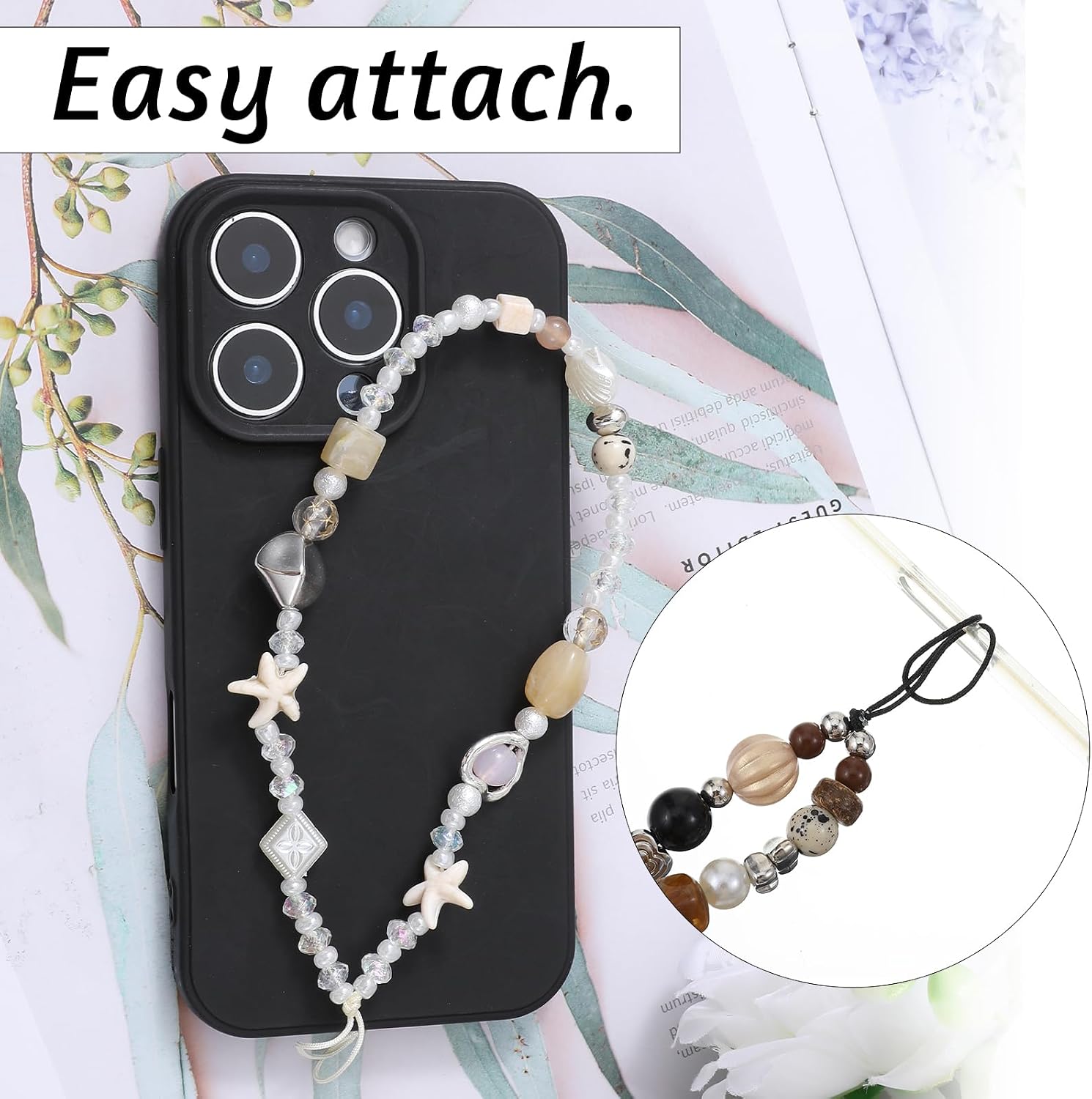 2pcs Beaded Camera Wrist Strap, Cute Starfish Shell Phone Strap Charm, Beaded Camera Charm Straps for Smartphones Women & Girls Phones Bag Keychain Beach Style