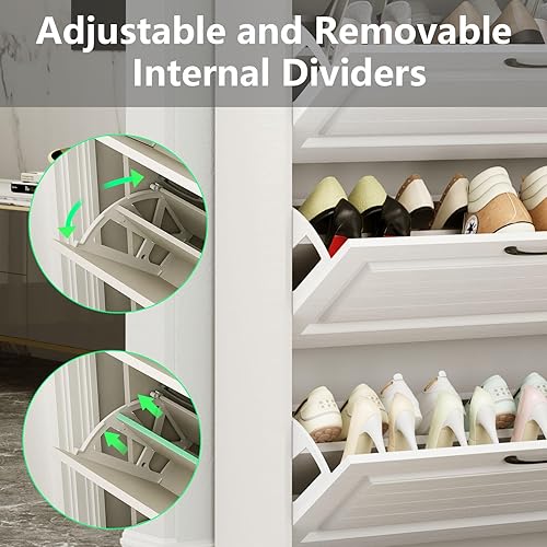 Miniatura 5 de HZANHY Zapatero blanco con 3 cajones abatibles, organizador de zapatos independiente con soporte de cajón de metal para entrada, armario estrecho