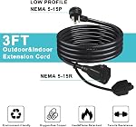 Cord d'extension extérieur, 1cm Noir, 2-Pack, 16AWG SJTW, 3-Prong Fondé, Flat Plug à profil bas, étanche aux intempéries (3FT 2PACK)