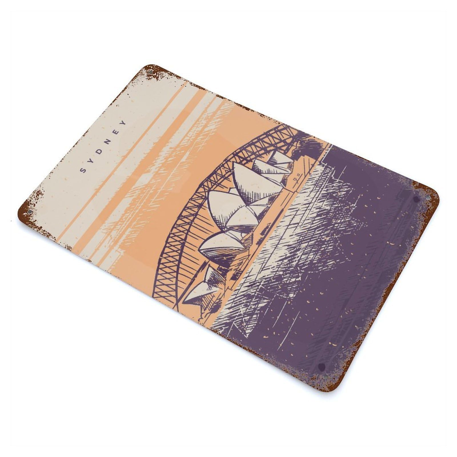 Sydney Landscape Rust Effect Tin Sign 11.8"x7.9", Old School Wall Decor for Farmhouse, Kitchen And Entryway Decor