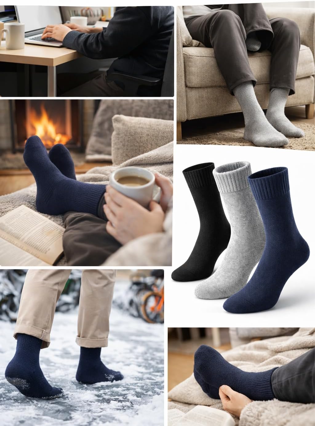 Thermal Crew Socks for Men & Women (3 Pairs) Soft Terry Lined Cotton, Seamless Toe, Warm Winter Comfort- Sockverse - Image 7