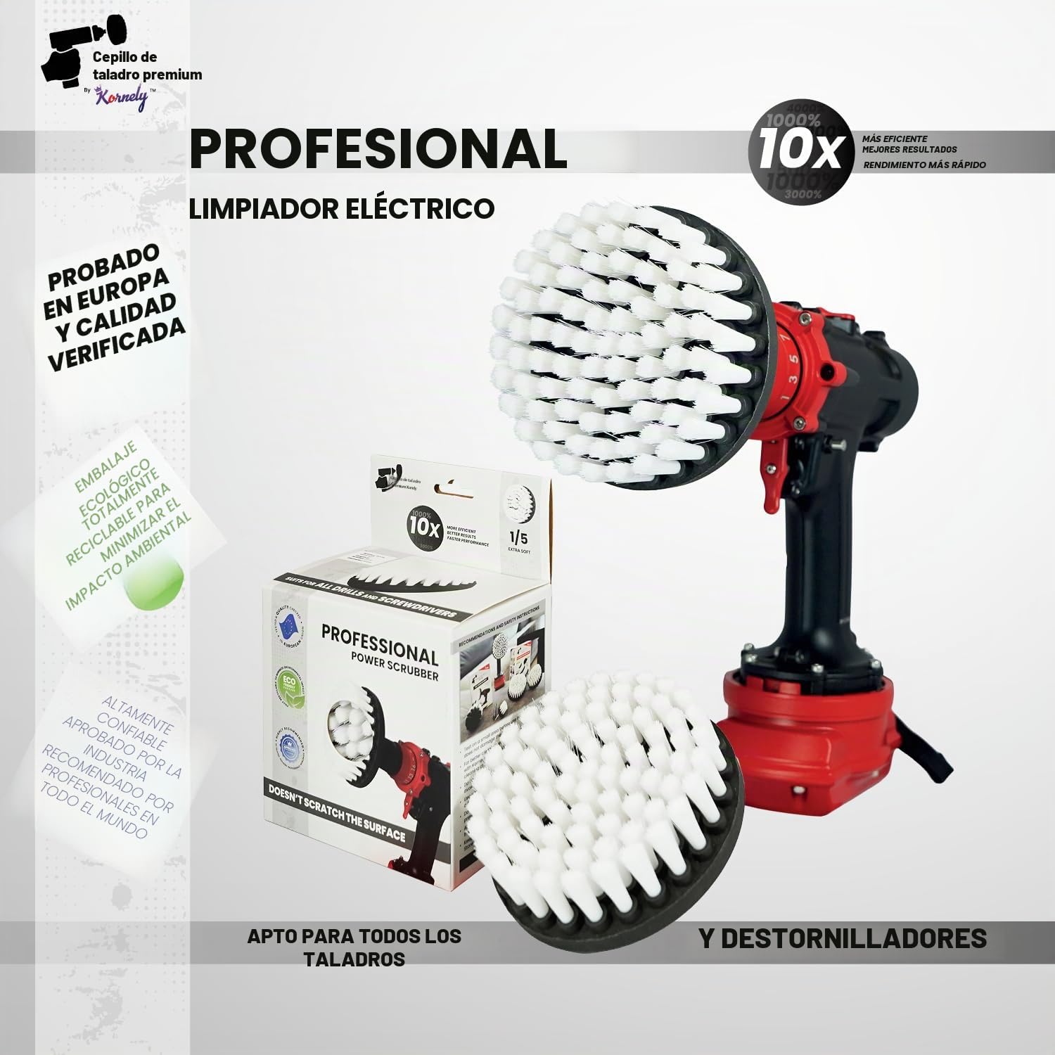 Cepillo Premium para Taladro 13cm Blanco - Limpiador Profesional para Alfombras, Cuero y Tapicería