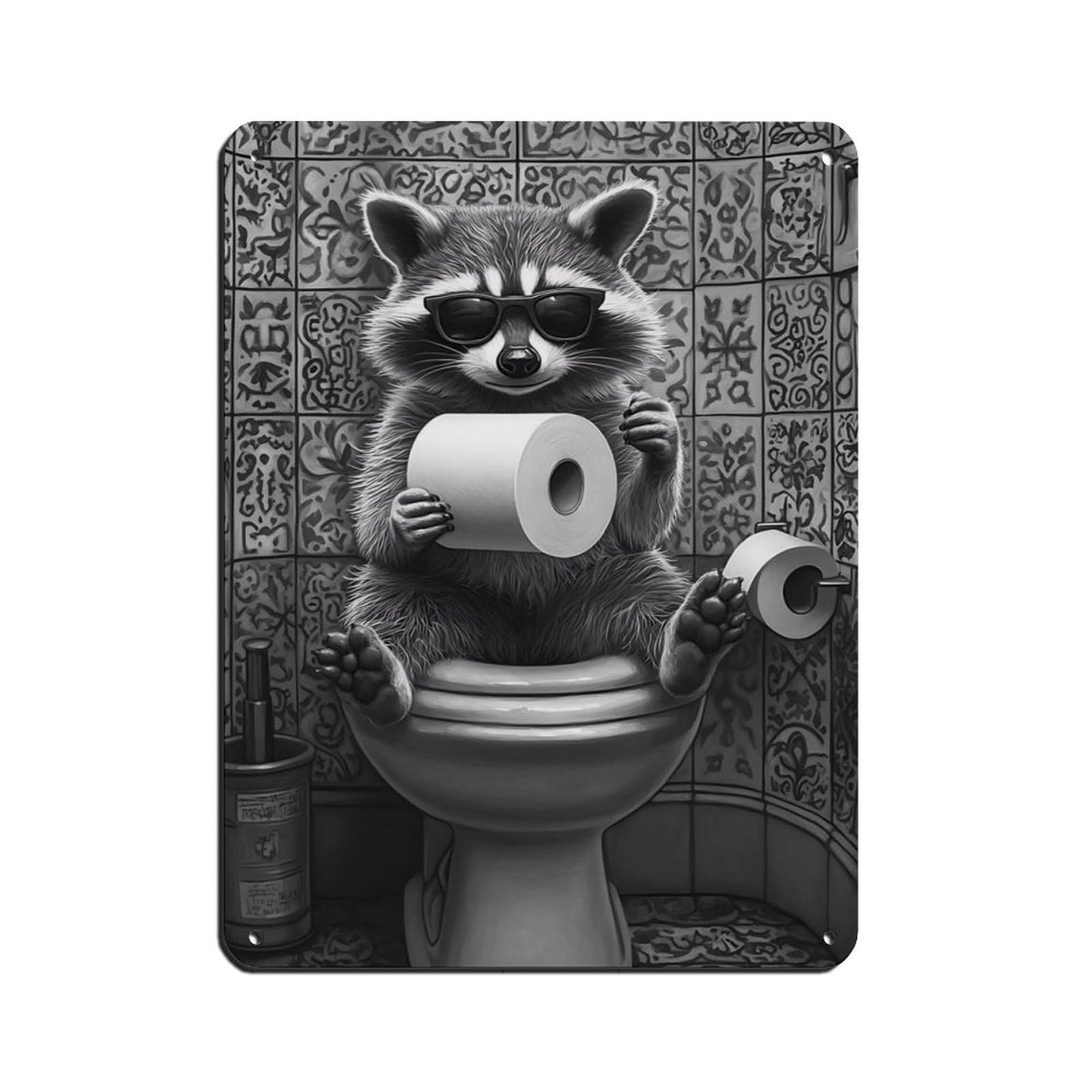 Lxwnze 30L X 40W Cm Quirky Raccoon,Funny Bathroom Decor Tin Sign Vintage Metal Pub Club Cafe Bar Home Wall Art Decoration Poster Retro 12X16inch(30X40cm)