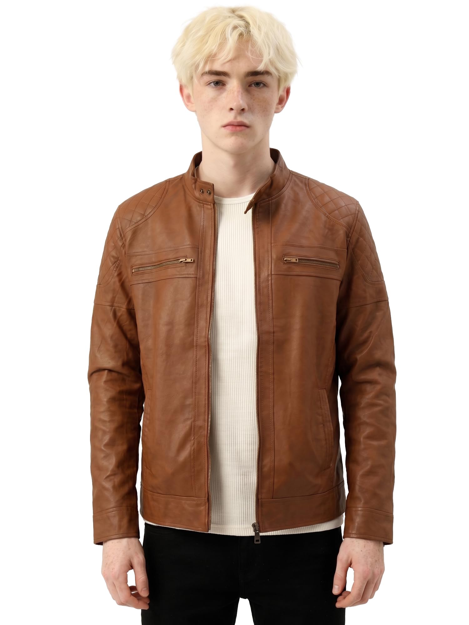 leather retail Men'S Brown Cafe Racer Jacket | Faux Leather Jacket-picture-29