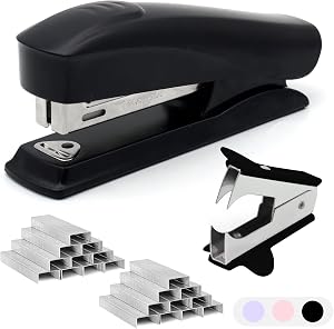 Black Office Stapler, 25 Sheet Capacity with 2000 Staples and Staple Remover, Desktop Stapler,Black Office Supplies for Students and Office Clerks