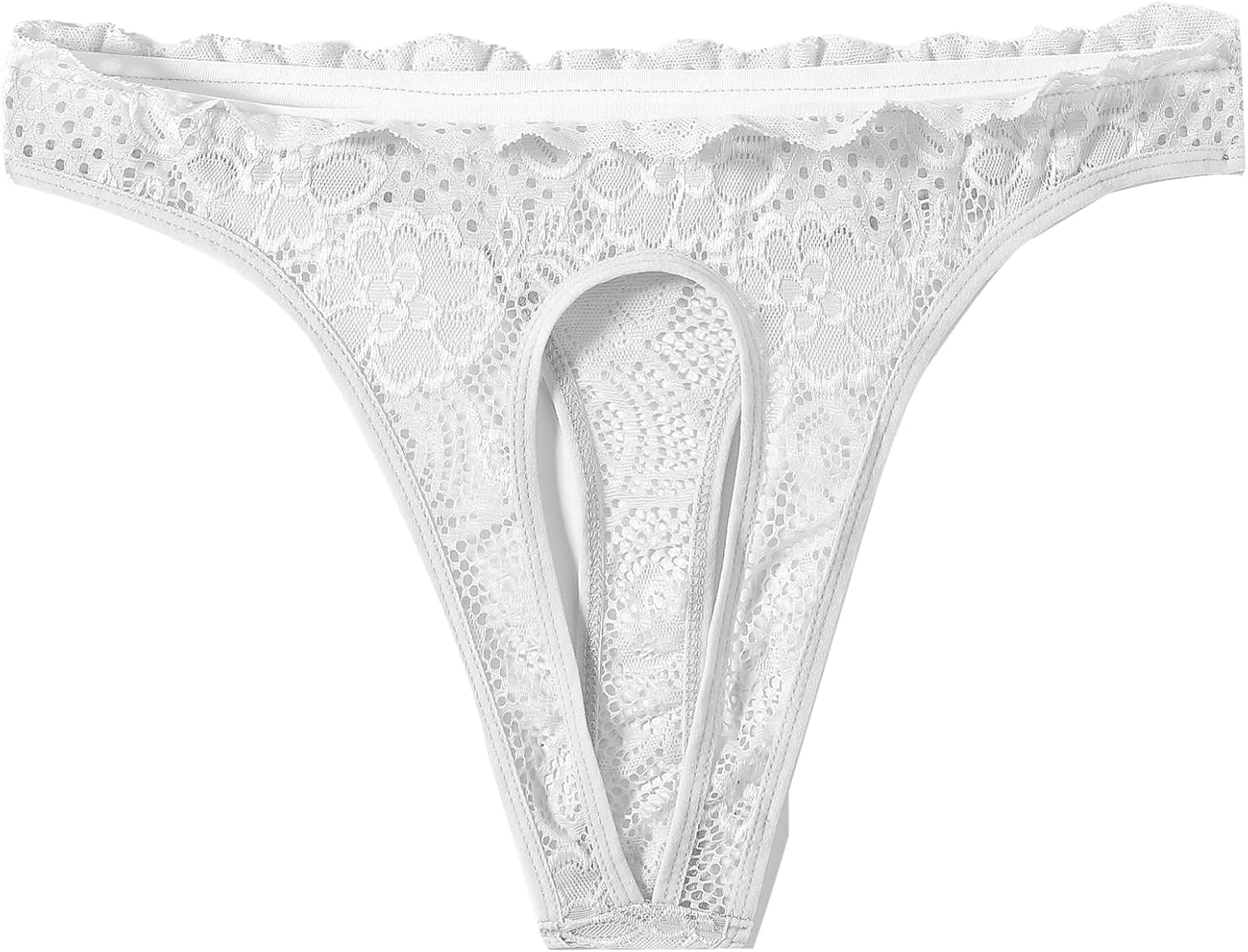 Mens Sexy Lingerie Ultra-soft Lace Frilly Sissy Thong Underwear Femboy Panties For Cross-dressers