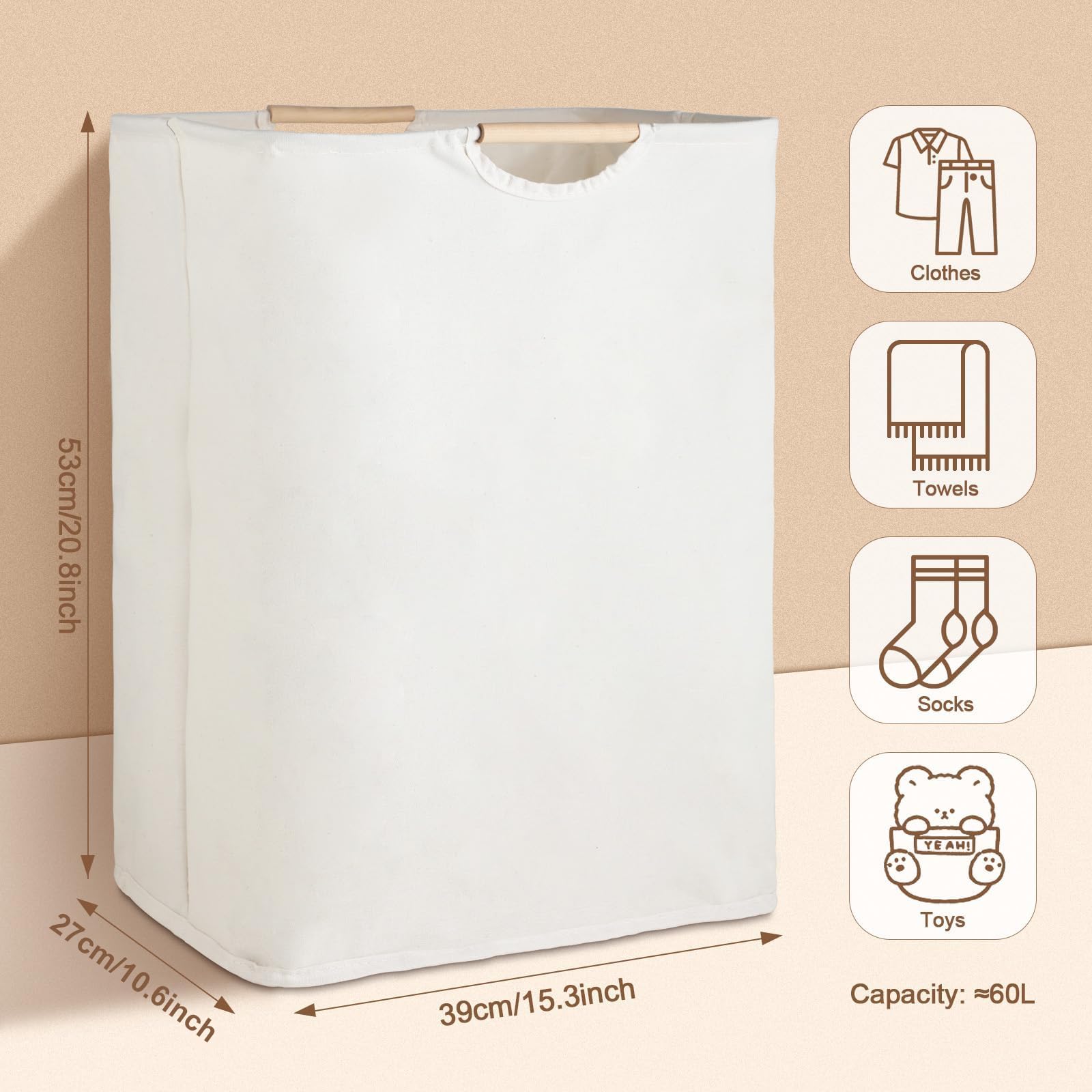 Panier à Linge Sale Pliant XXL 60L - 53x39x27 Cm, Corbeille Pliable Robuste Pour Chambre, Salle De Bain Et Dortoir