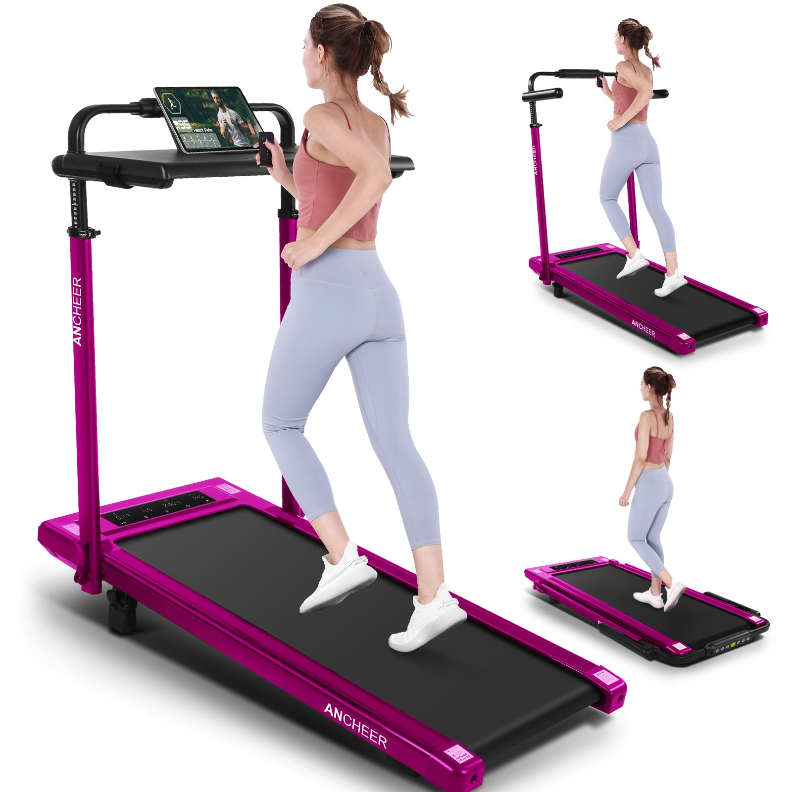 ANCHEER Treadmill with 12%/15% Incline, Folding Walking Pad with Handle Bar, 320-450lb Capacity Under Desk Foldable 3.5HP Treadmills for Home/Office/Gym,Installation-Free