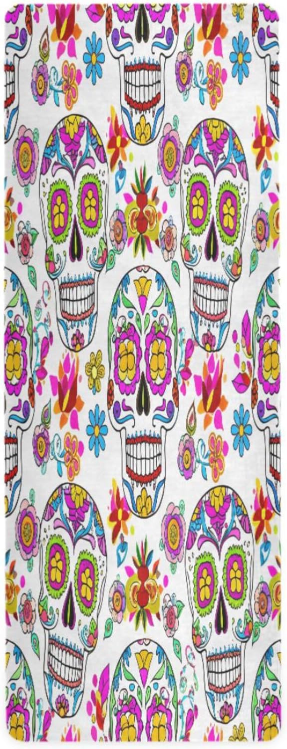 Mexican Sugar Skulls Yoga Mat Durable & Thick Gym Fitness Mat,Non Slip Natural Rubber Yoga Mat for Yoga, Pilates & Floor Workouts