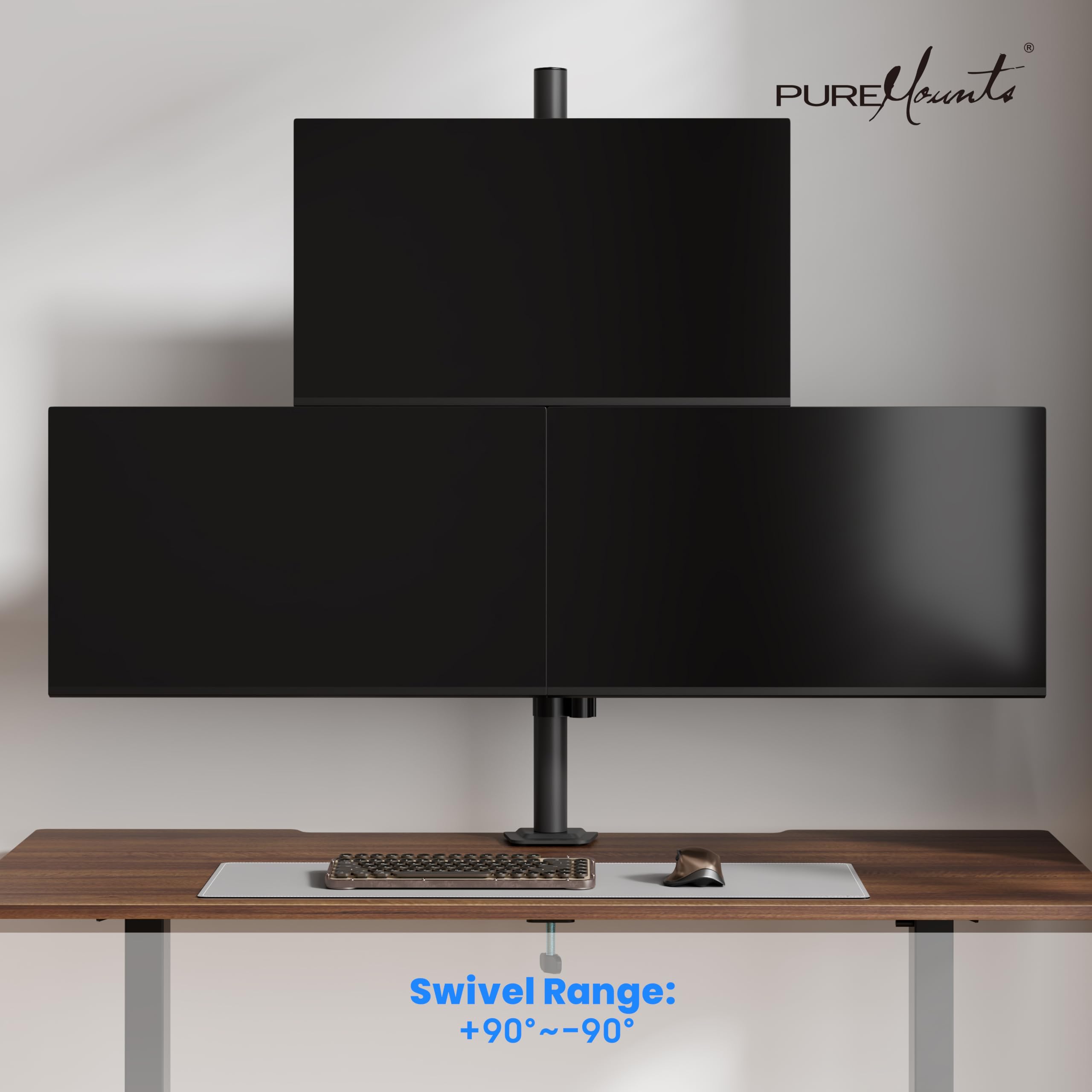 PureMounts Support Triple écran superposé 17-32 Pouces, VESA 75/100