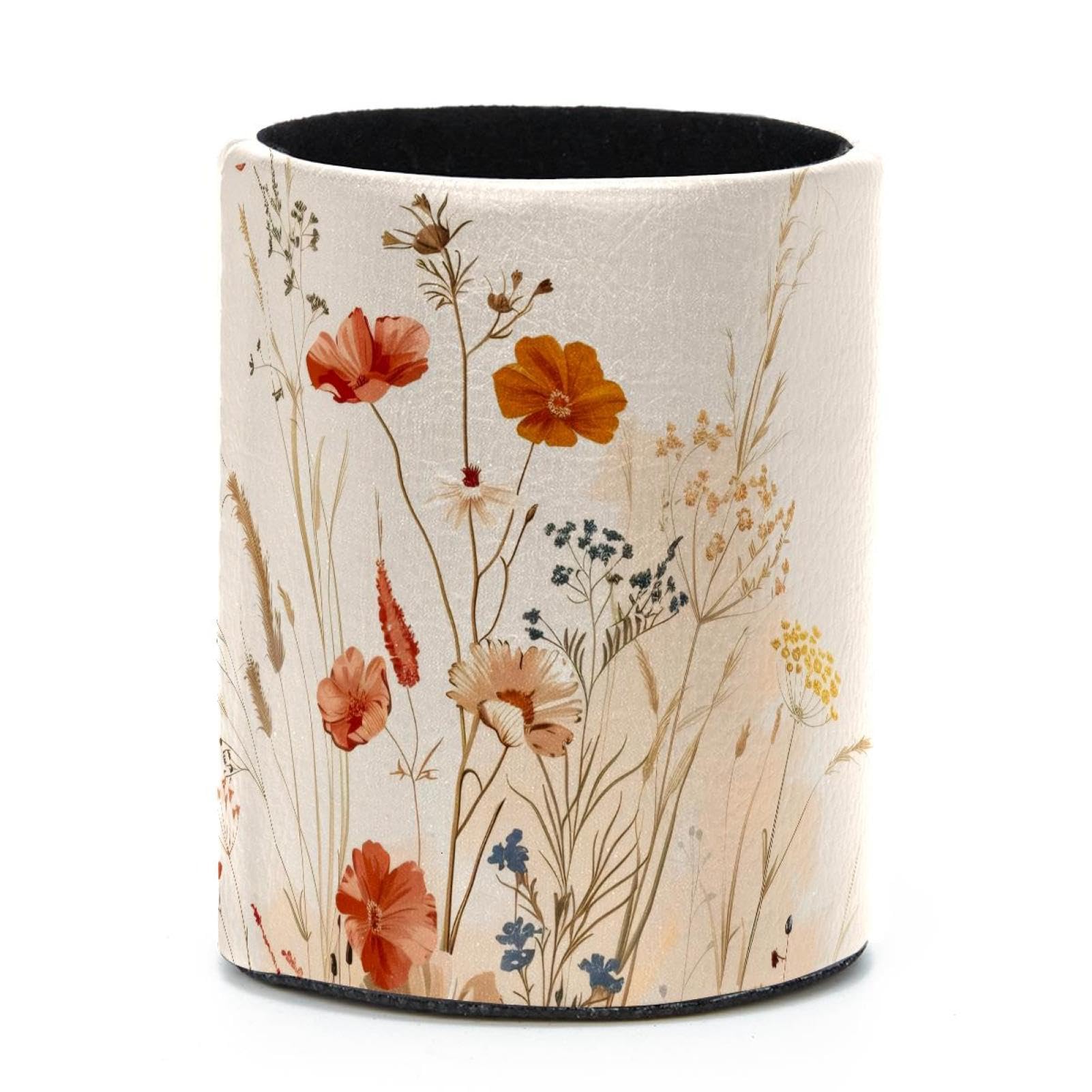 VAPOKF Round Pencil Holders for Desk, Wild Flower Pen Holders Pen Pot Makeup Brushes Storage Desktop Stationery Supplies Organiser for Home Office