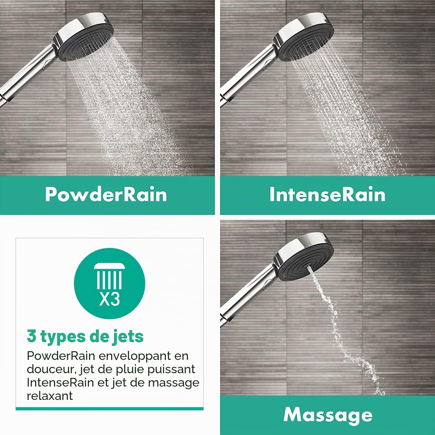 Hansgrohe Pommeau de Douche Pulsify Select S, Douchette à Main 105 mm Diamètre, 3 Types de Jet (Relaxation), Chromé, 24110000
