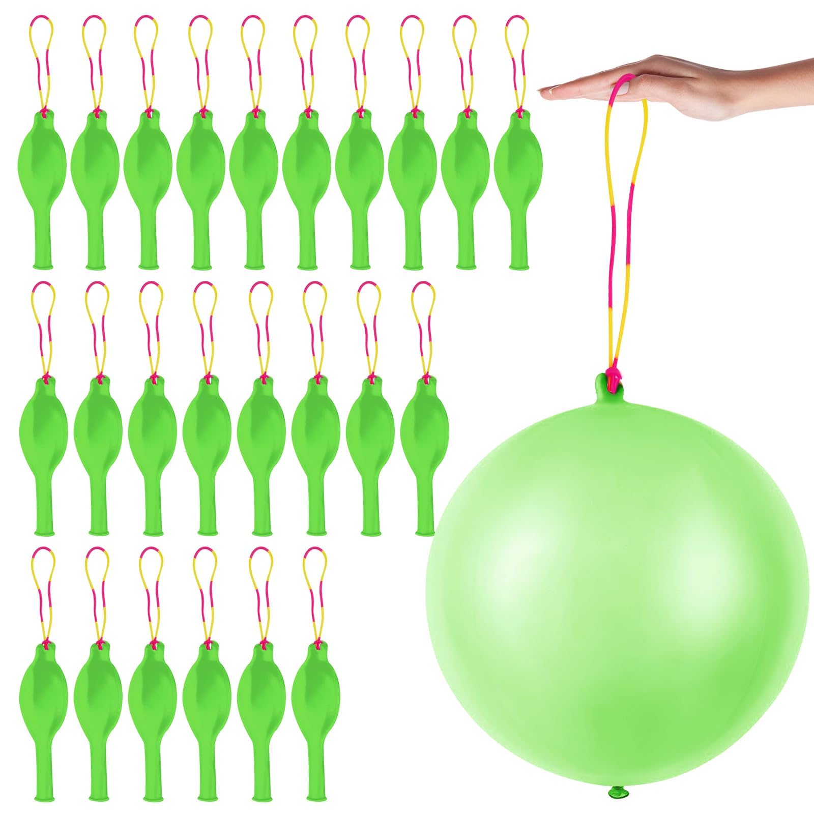 24 Pcs Green Punch Balloons Bounce with Rubber Band Handle Punching Balloon Heavy Duty for Birthday party favors, Kids (Green)