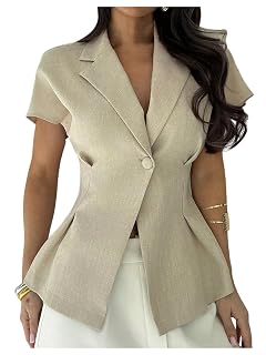 Milumia Womens Dolman Short Sleeve Blazer Jacket Elegant Button V Neck Dressy Casual Blouses