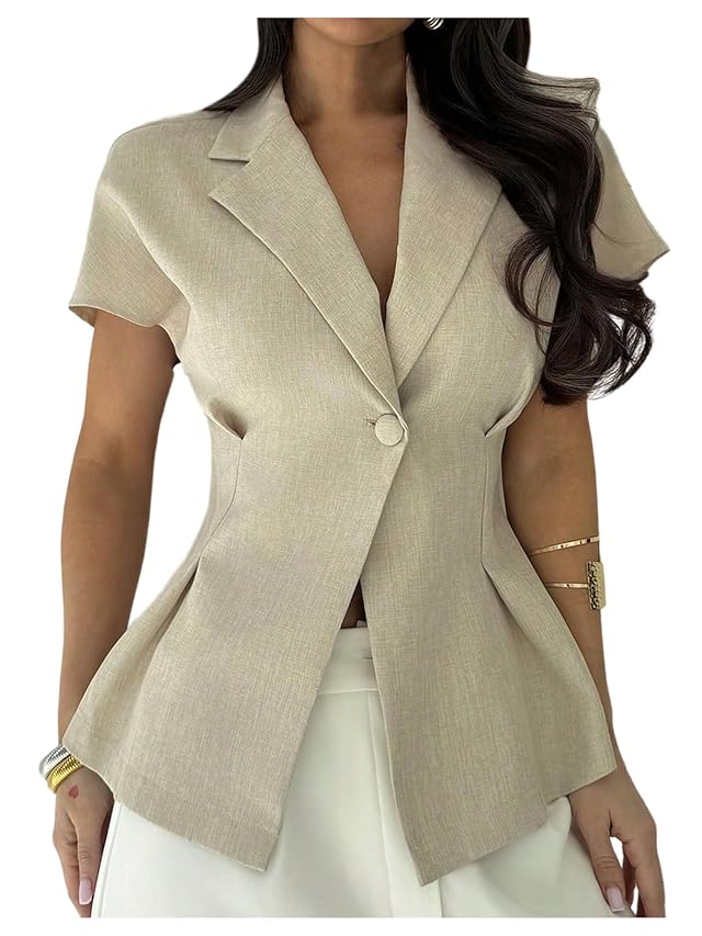 Milumia Womens Dolman Short Sleeve Blazer Jacket Elegant Button V Neck Dressy Casual Blouses