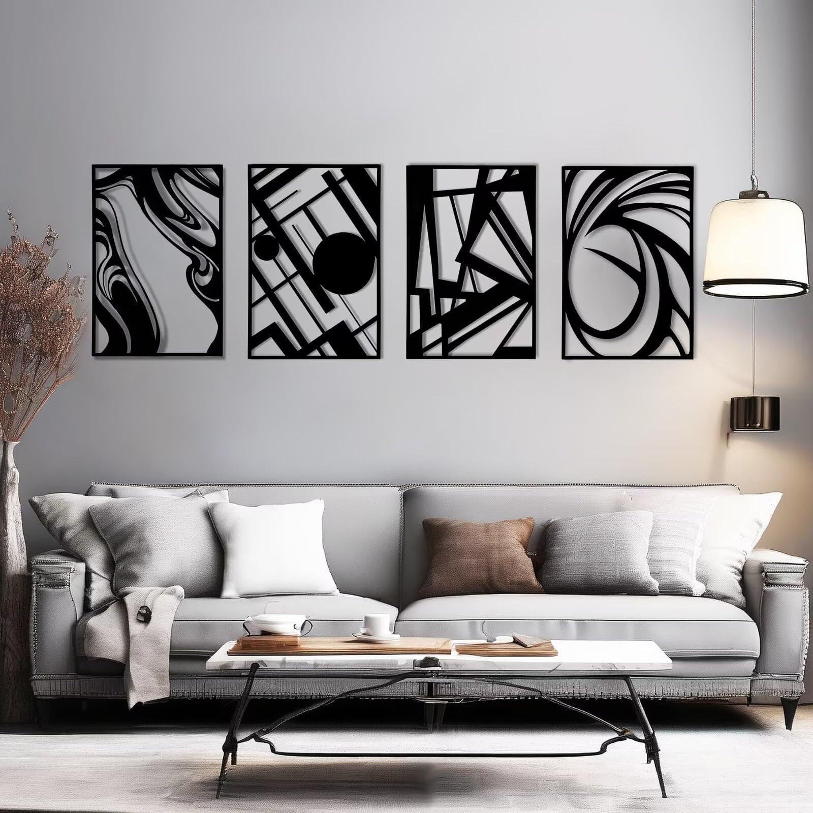 Pymin 4Pcs Black Abstract Metal Wall Art