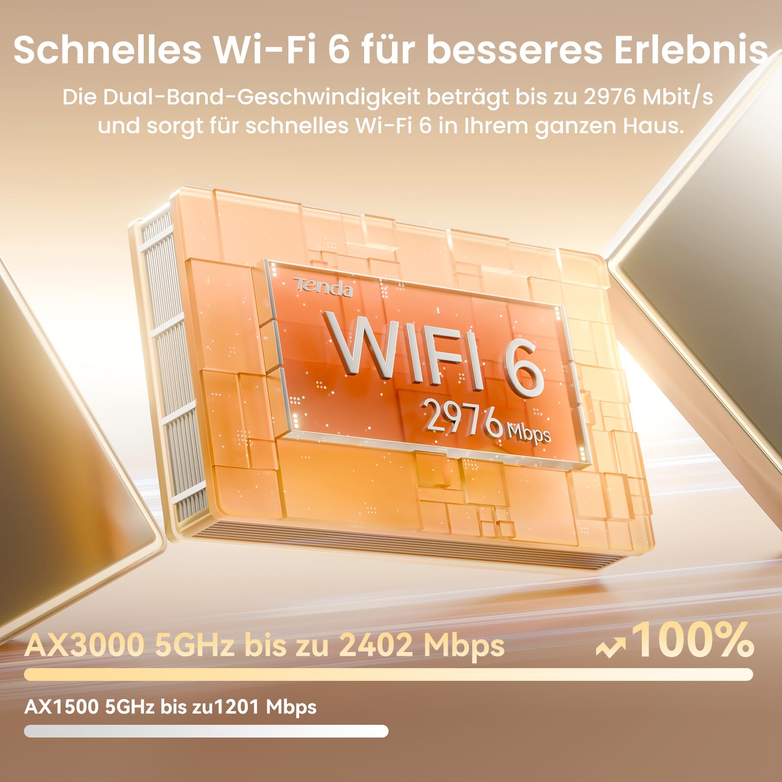 Tenda Nova MX12 Mesh WLAN System - AX3000 Wi-Fi 6 Dualband Mesh Set-empfohlen für Häuser mit 3-4 Schlafzimmer -9xGigabit Port -Ersetzt Router und Repeater -Ethernet Backhaul - APP Steuerung- 3er Pack