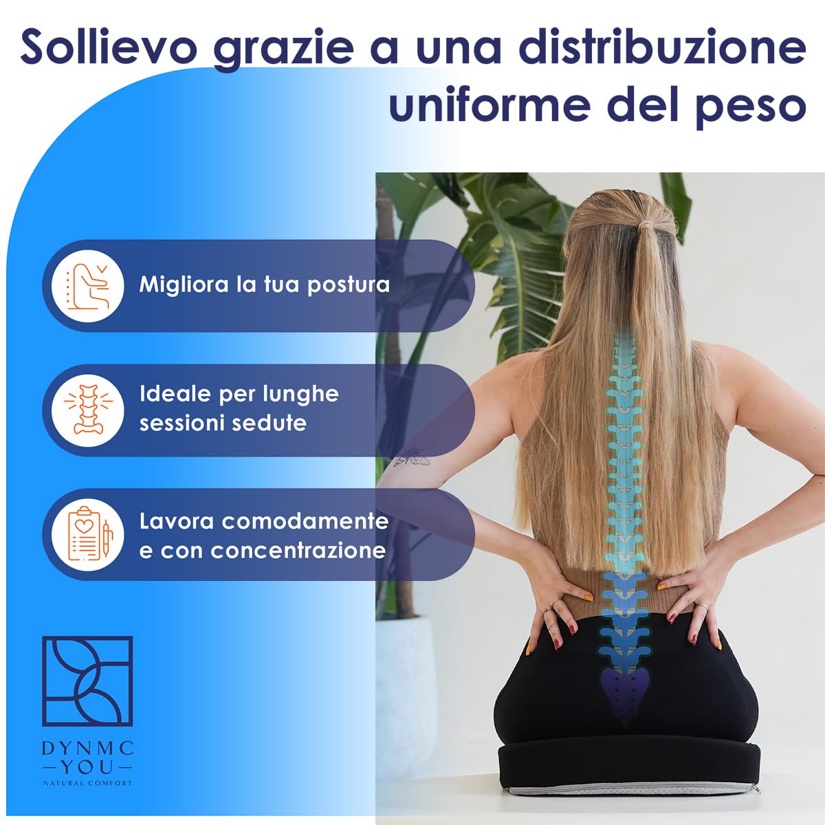 DYNMC you Cuscino Memory Foam Cuscino Sedia Ufficio o a Rotelle - Cuscini Sedie Quadrati – Supporto e Stabilità Perfetti - Tessuto Antiscivolo, Rivestimento Lavabile