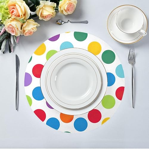 Miniatura 5 de Manteles individuales redondos de lunares arcoíris, manteles individuales lavables en círculo, manteles individuales con aislamiento térmico,