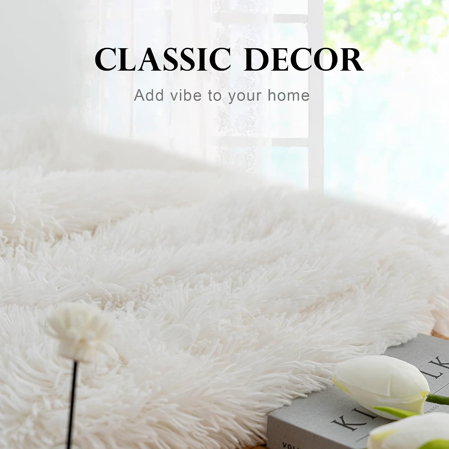 Topblan Fluffy Full Size Fur Blanket for Bed, Soft Fuzzy Fleece Blanket Throw Match a Touch of Elegance and Nonchalant Luxury, House Warming Gifts for New Home, 60"x 80" Cream White