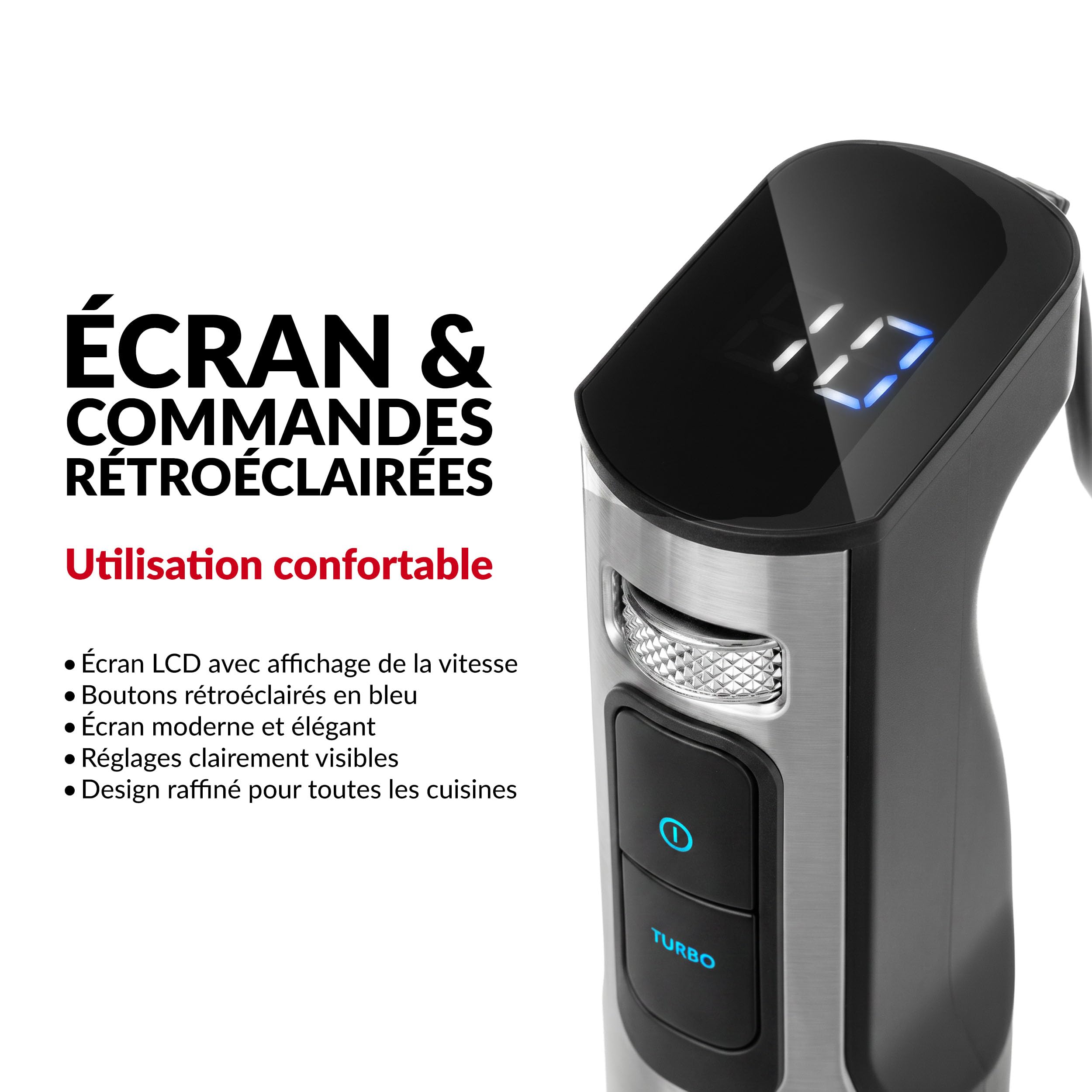 LEHMANN Mixeur Plongeant Multifonction 10 en 1, 2000 W, 12 Vitesses et Turbo, 12 Accessoires, Gobelet 800 ml, Hachoir 600 ml & 1500 ml, sans BPA, Écran Numérique Vitess, Protection Anti-rayure
