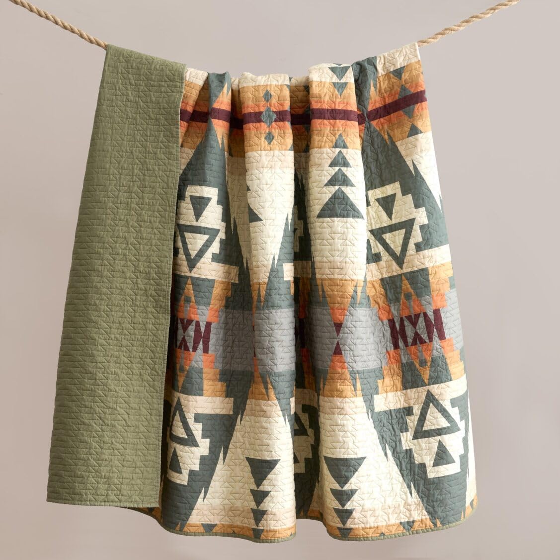 Pendleton King Quilt Set – 100% Cotton 3 Piece Quilt Set with Shams, Soft Lightweight Bedding for King Size Bed, Sage Green Patterned Comforter Alternative, King Bedding Set (Siskiyou)