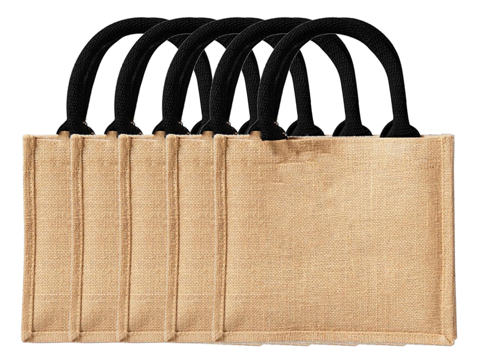 NGWorld Pack of 5 Jute Mini Gift Bags - 5 x Natural/Black - One Size