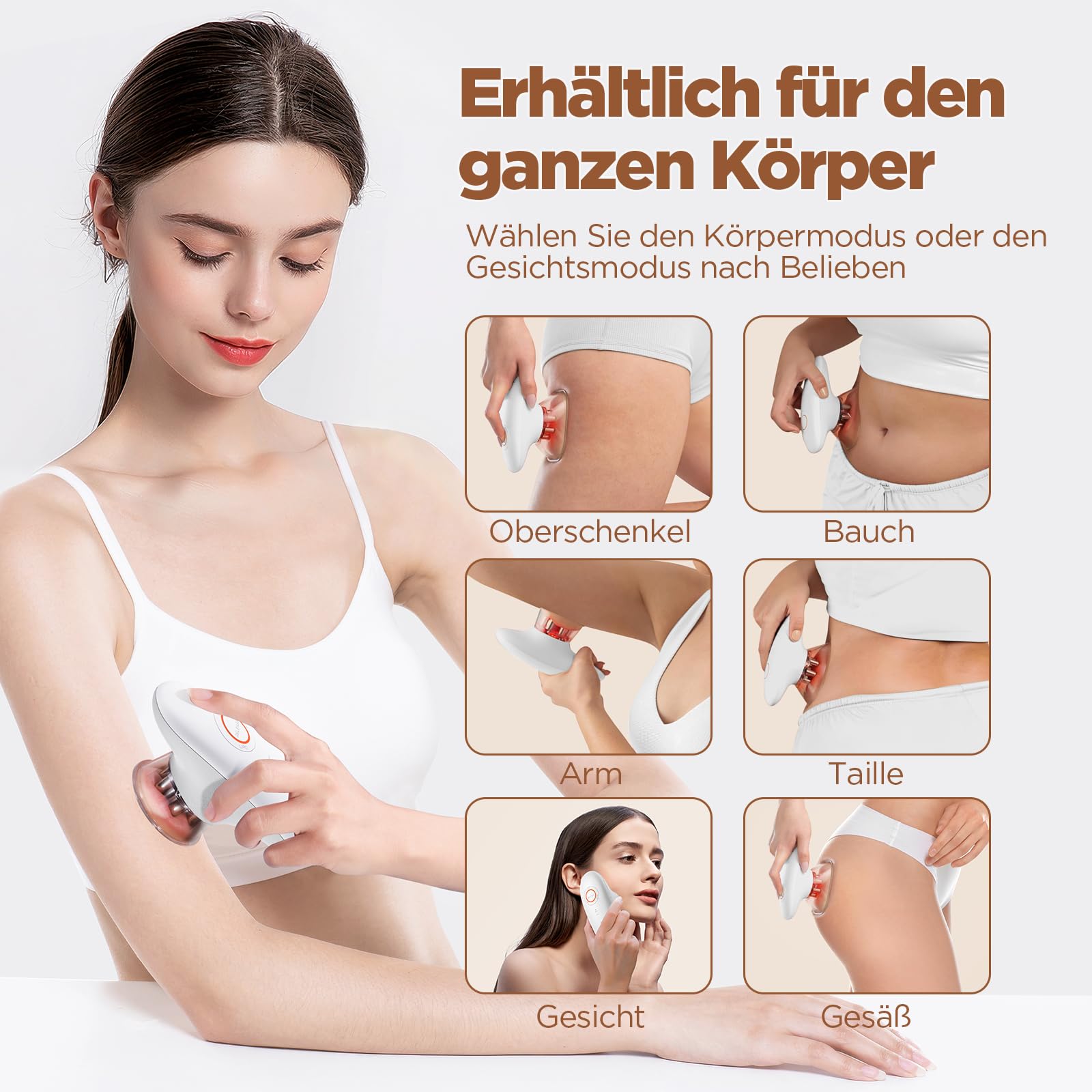 MYCARBON 3in1 Schröpfmassagegerät Modellierung und Straffung für fördern die Durchblutung erhöhung der Hautelastizität Massagegerät elektrisch 3 Stufen mit Schröpfmassage EMS und Rotlicht