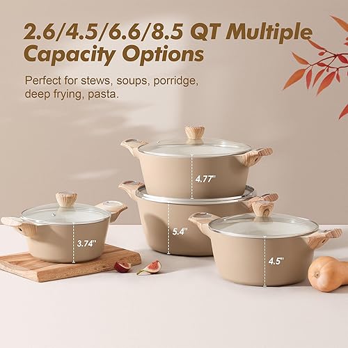 Vista 3 de SENSARTE - Olla de stock antiadherente de cerámica con tapa, olla de sopa de 2,6/4,5/6,6/8,5 QT, olla de guiso, olla para pasta saludable no tóxica