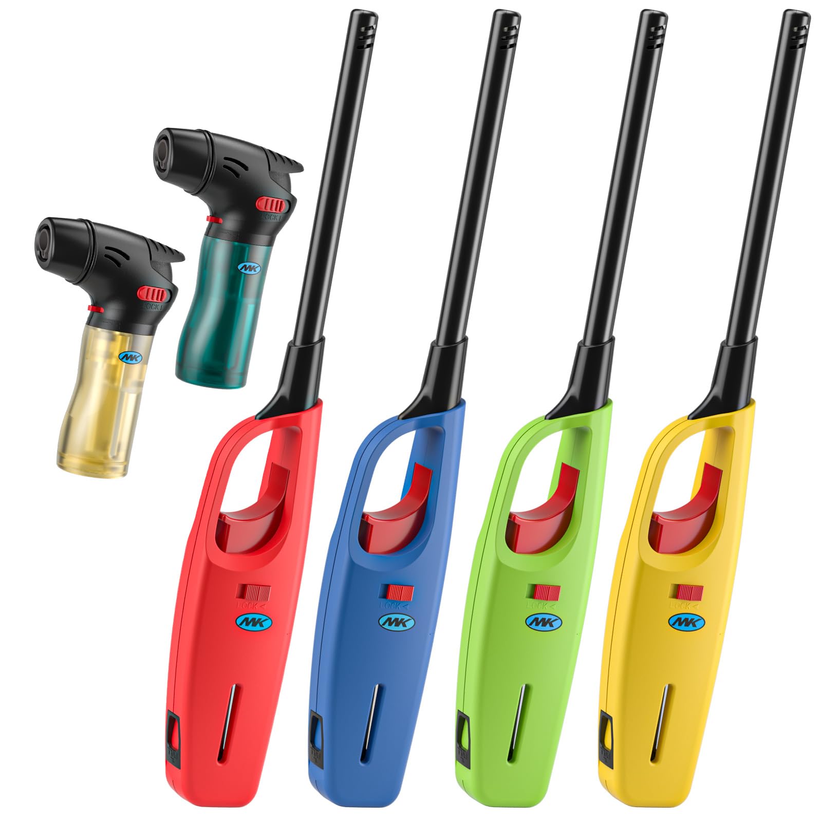 MK Lighter 6-Pack Multi-Purpose Butane Lighters 4 Large Soft Flame Utility 2 Mini Torch Refillable Adjustable Flame for