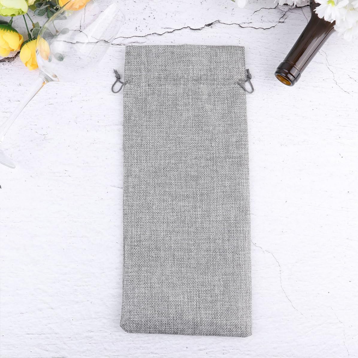 Ipetboom 6pcs Reusable Linen Wine Bottle Bags with Drawstring Closure, Burlap Wine Bottle Pouches for Holiday Time and Festival Party Reception Favor Gift Wrapping