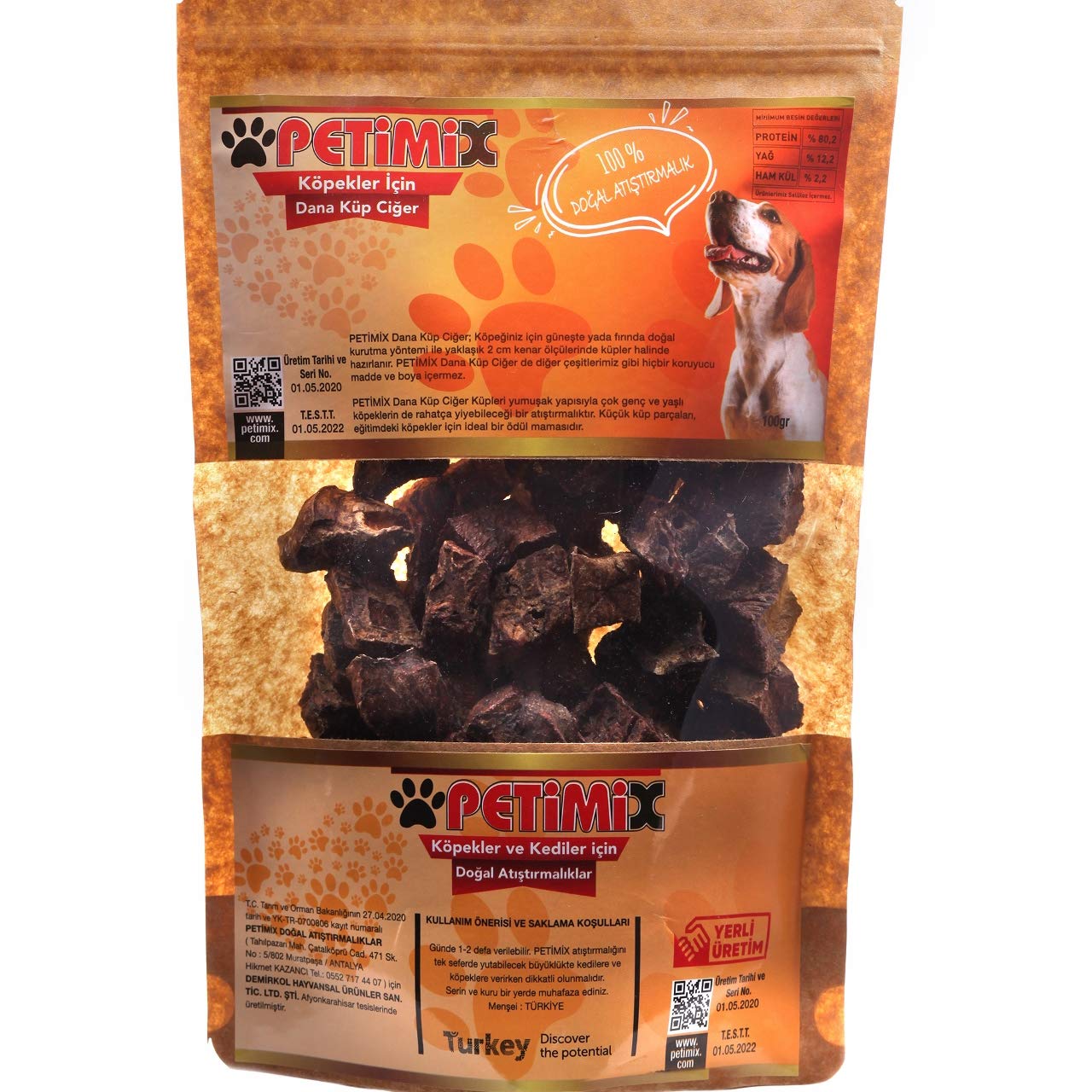 Petimix Dana Ciğer küpleri Köpek Ödül Maması 100g