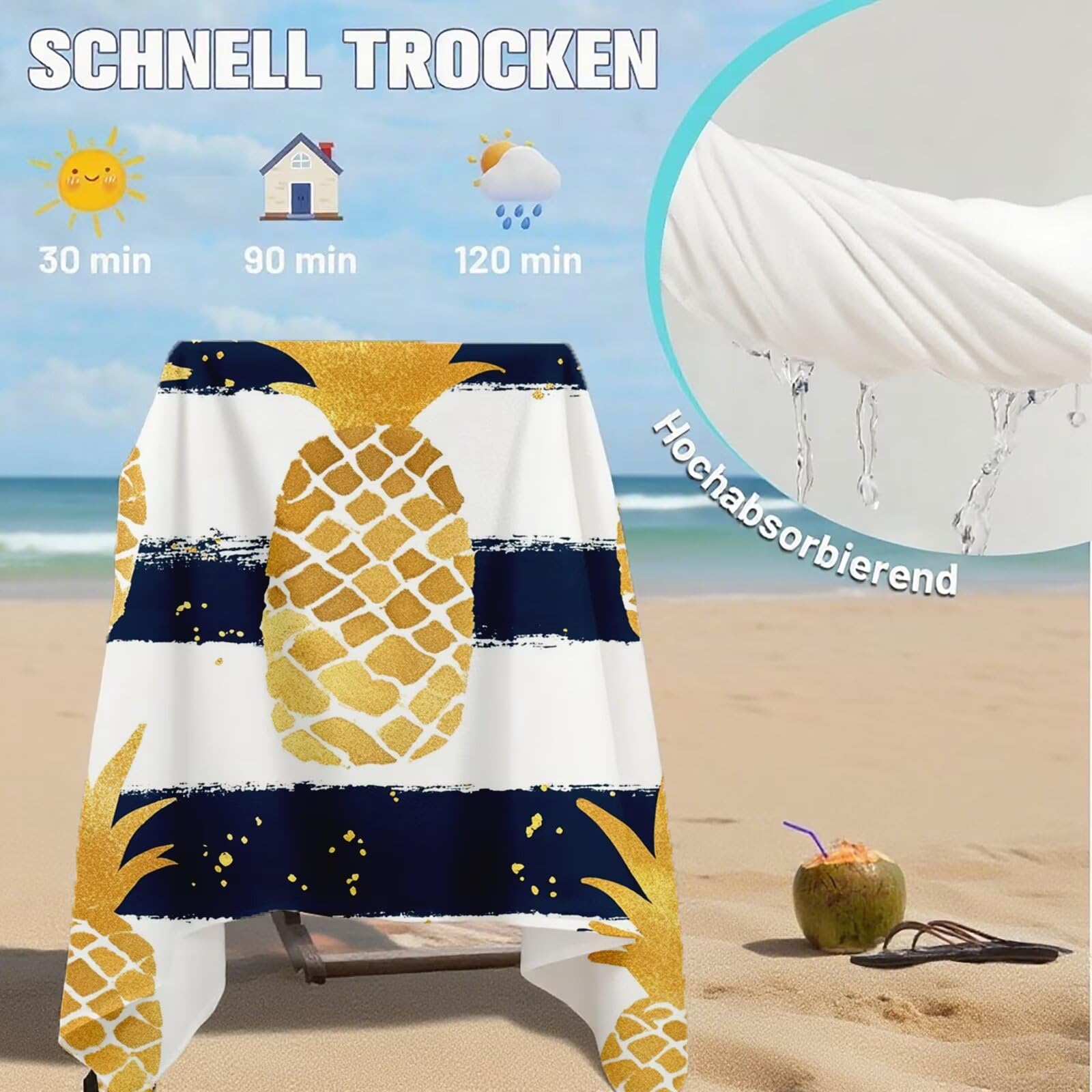 Toallas de Playa Microfibra Raya Toalla Playa Grande 180x90 cm Mujer Hombre Secado Rápido Absorbente Toallas Gimnasio Suave Sin Arena Ligera Toalla Microfibra para Playas Piscina Viajes Camping Q-621
