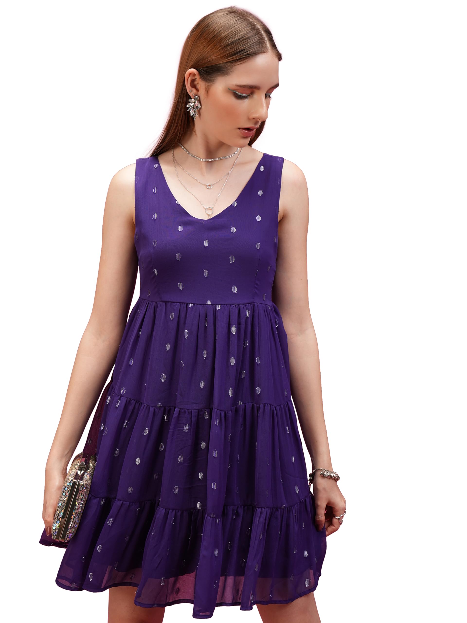 tokyo talkies Women's Dresses for Women | Self Design | Tiered | Sleeveless | V-Neck | Shirt Dress-picture-16