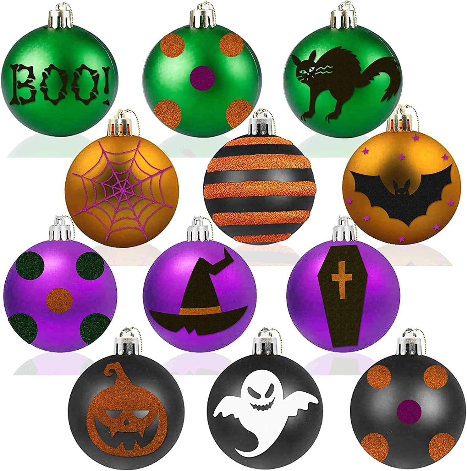Halloween Ornaments Tree Decorations Indoor, 24pcs 2.36 Inch Shatterproof Halloween Hanging Ball Ornaments Set for Tree, Cute Holiday Party Home Decor