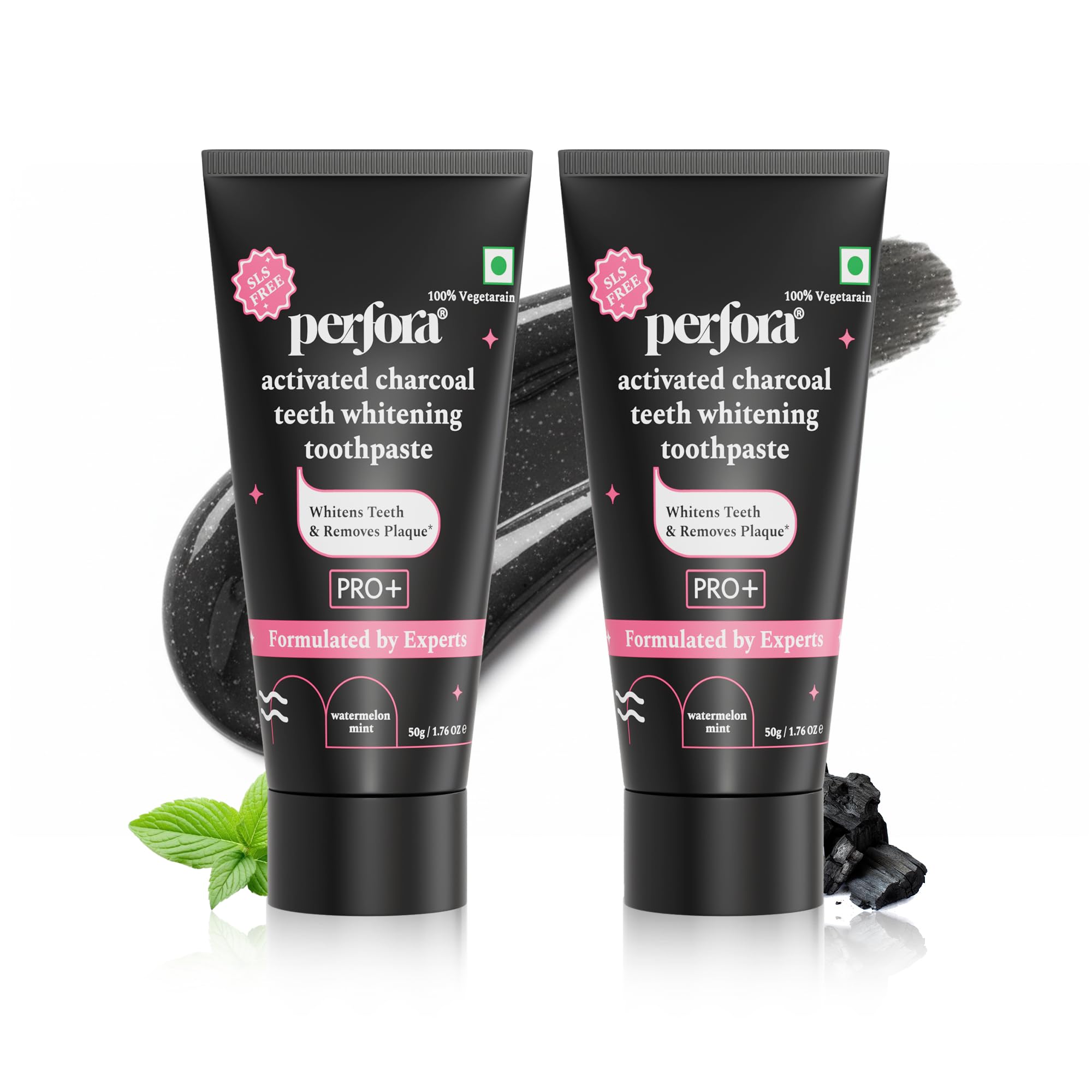 Perfora Activated Charcoal Whitening Toothpaste 100 gms (50 g x 2) | Enamel Safe Teeth Whitening Toothpaste for Men & Women | Removes Coffee, Tobacco & Wine Stains | SLS Free | Watermelon Mint-image-4